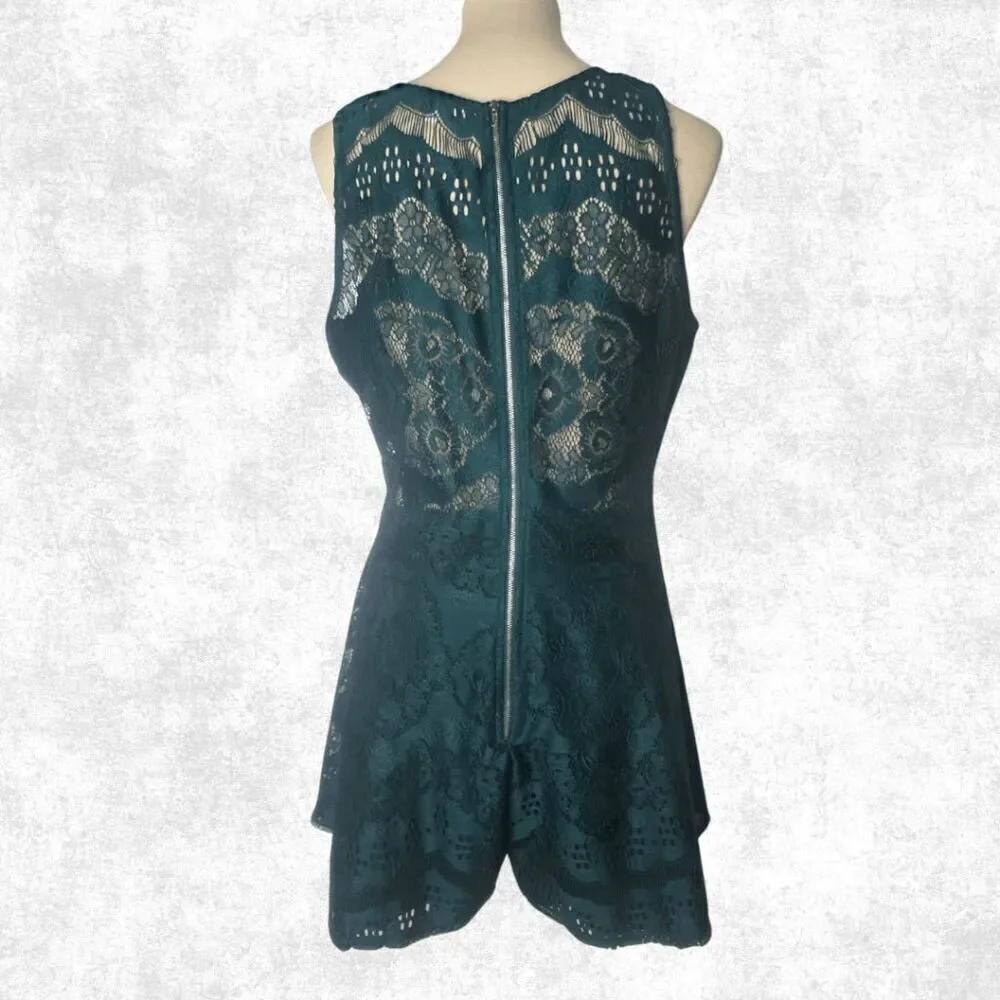 Charlotte Russe Teal Lace Romper – Size XL | Deep V Neck, Sleeveless - Picture 6 of 8
